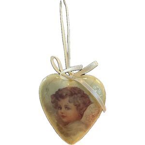 Midwest Imports Victorian Angel Paper Mache Hanging Ornament Heart Shaped‎ Cream